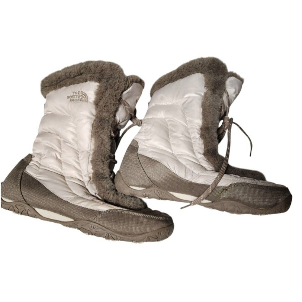 The North Face Nuptse Fur Insulated Winter Boots Size 7 Goosedown Cream Color